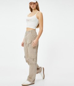Resim Kargo Pantolon Düz Paça Cepli Standart Bel - Eve Cargo Straight Jeans 