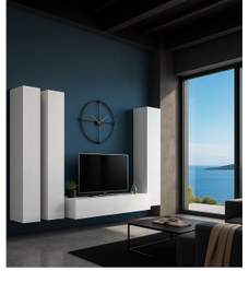 Resim Mac Dizayn Fasalıs Boy Dolaplı 140 Cm Beyaz Parlak Tv Ünitesi Modern Duvar Tipi Minimalist Tasarım Parlak Beyaz 