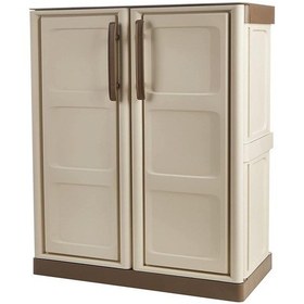 Resim Steel Kahve Fil Dişi İki Kapaklı Yarım Boy Plastik Bahçe Dolabı 70*39*85 Cm 