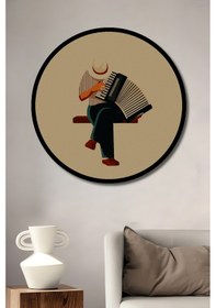 Resim Akordeon Çalan Adam Minimalist Soyut Sanat Ahşap Tablo Yuvarlak Duvar Tablosu Çerçeve Görünümlü-654-4506--- 30 X 30 