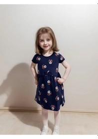 Resim Momikon Minnie Mouse Desenli Fiyonk Detaylı Pamuklu Kız Çocuk Elbise Lacivert 