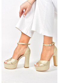 Resim Fox Shoes Bej Kumaş Platform Kalın Topuklu Ayakkabı M348202504 Bej 