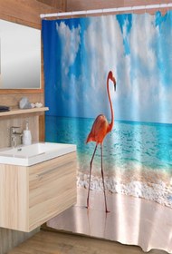 Resim KARO DESIGN Flamingo Desenli Su Geçirmez Banyo Ve Duş Perdesi 