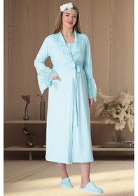 Resim Mecit Pijama Mecit 5354 Turkuaz Sabahlıklı Lohusa Gecelik Takım 