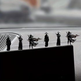 Resim 1 Set of 6 Çinli Savaş Sanatı Figür Heykelleri, Jianghu Eski Tarz Araba Gösterge Paneli Dekorasyonu, Jianghu Dostluk Şövalyesi Geleneksel Savaş Sanatı Savaşçısı Araba Dekorasyonu 