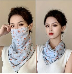 Resim Zhanglei001 Blue Flower Desenli 2 Adet Kadın Yaz Boho Yüz Maskesi Nefes Alabilir Rüzgar Toz Geçirmez Mavi Çiçek 