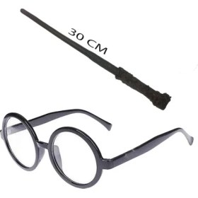 Resim Harry Potter Asası ve Siyah Çerçeveli Gözlük Seti 
