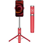 Resim Bluetooth Uzaktan Kumandalı Tripod Selfie Çubuğu Kırmızı 