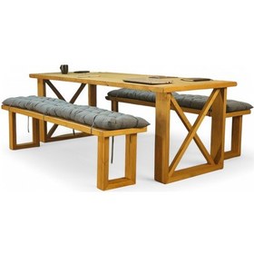 Resim Neiwel Vean Doğal Ahşap Banklı Toplantı Masasıı x 120 x 280 Açık Ceviz 