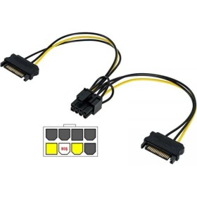 Resim Keepro 30 cm 6+2 Pin Pci Express Dişi To 2x 15 Pin Erkek Sata Kablo 6+2 Pci Exp 15 Pin Erkek Sata Güç Kablo 