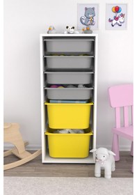 Resim Sepetli Oyuncak Dolabı Sarı Gri 2 Büyük 4 Küçük Gri - Sarı 