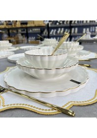 Resim Royking Twist Gold 24 Parça Yemek Takımı Hrn 017 Beyaz- Altın 