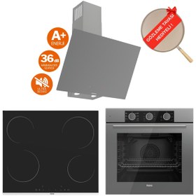 Resim Ferre FryArt Vitello Vitroseramik Elektrikli Gri Ankastre Set ( D079-SA Sessiz + MS261 + QXE62CPR) 