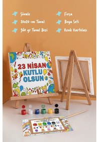 Resim 23 Nisan Yazılı Eğitici Boyama Tuvali Şövaleli Boya Seti 20x20 