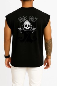 Resim Bahriyeli Collection Oversize Death, Cute, Mascot, Grim, Reaper Cep Ve Sırt Tasarımlı Atlet Siyah 