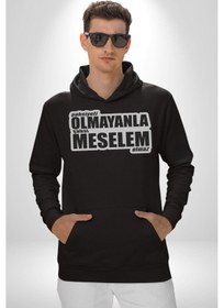 Resim Şahsiyeti Olmayyanla Şahsi Meselem Olmaz Yazılı Kadın Erkek Siyah Kapüşonlu Sweatshirt Hoodie Siyah 