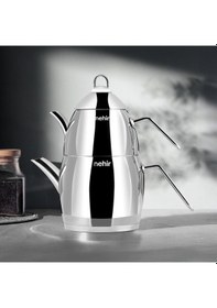Resim Nehirr Florina Maxi Çelik Çaydanlık Takımı - Gri - 2,1 Lt + 1,4 Lt Renkli 