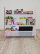 Resim ATA HOME Montessori Ana Sınıfı Kreş Okul Çocuk Odası Kitaplığı Ahşap Kumaş Kitaplık Yıkanabilir Kumaş Beyaz 