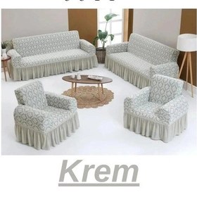 Resim Jakarlı Şaldesen Koltuk, Kanepe, Çekyat Örtüsü Esnek 3311 Krem Krem 