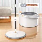 Resim 1 Set, Temiz Kirli Ayrımı Döndürme Mop, Kendinden Temizleme Döndürme Mop, Turbo Flushing Kova ile Beyaz Döndürücü Düz Dönen Temizleyici, Yatak Odası, Oturma Odası, Mutfak ve Araba için 2 Mop Bezli İçerir. 