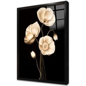 Resim Siyah Beyaz Çiçek Çerçeveli Cam Tablo 