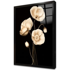 Resim Siyah Beyaz Çiçek Çerçeveli Cam Tablo 