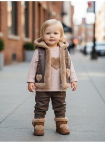 Resim Kız Bebek Deri Yelek Body Ve Taytlı 3'lü Eşofmantakımı-16240 Çok Renkli 