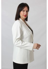Resim Moda Berray 1904 Beyaz Fermuarlı Cep Aksesuarlı Kadın Büyük Beden Blazer Ceket Beyaz 