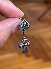 Resim 316 Cerrahi Çelik Sallantılı Haç Model Piercing Rose Gold - Şeffaf 