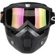 Resim Samdoo Motorcycle Yüz Maskesi Çıkartılabilir Gözlük, Rüzgar Ve Kum Koruması, Renkli Lensli Siyah, Kask Uyumlu, Nemlendirici Filtre 