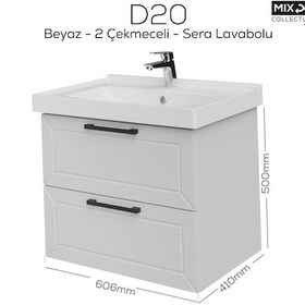 Resim Creavit D20 65 Cm İki Çelmeceli Lavabo Dolabı Beyaz Lake Kapak Antrasit 