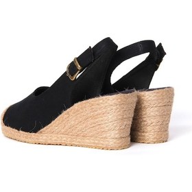 Resim Siyah Arkadan Bantlı Topuğu Açık Burnu Hasırlı Keten Espadril Dolgu Topuk Siyah 