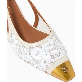 Resim Kurt Geiger Regent 55 Low Open Court Mules, Parıltılı Siyah File Ve Antik Pirinç Babet Beyaz 