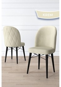 Resim Canisa Bika Serisi 2 Adet Krem Mutfak Sandalyesi Siyah Gürgen Ayaklı 1. Sınıf Babyface Kumaş Sandalye Krem Ayaklar Siyah 