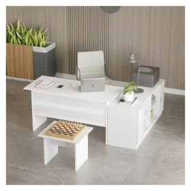 Resim L'occi Concept Diego ABF Ofis Masa Sehpa Klasör Dolabı 3'lü Büro Masa Takımı Beyaz 