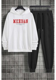 Resim Uyguntarz Unisex Michigan Baskılı Eşofman Takımı Beyaz 