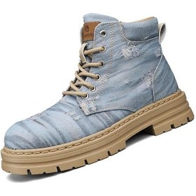 Resim Mavi Motosiklet Ayakkabı Erkekler Moda Yüksek Top Ayakkabı Tıknaz Yarım Çizmeler Erkekler İ Rahat Açık Ayakkabı Erkek Bot 56408161 Mavi 