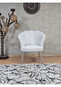 Resim Zafir Tekli Krom Kaplama Tel Ayak Papatya Çay Seti Koltuk Tekli Berjer , Balkon, Salon, Ofis, Cafe Koltuk Krem 