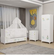 Resim Melina Yıldız 2 Kapaklı Bebek Odası + Yatak + Uyku Seti - Ayıcık Beyaz 
