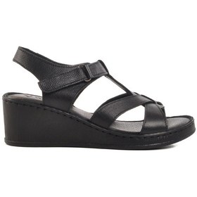 Resim Voyager Siyah Hakiki Deri Kadın Dolgu Topuk Sandalet Çok Renkli 