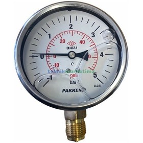 Resim 100MM -1/+5 Bar ALT Çıkış 1/2" Gliserinli ManovakuMMetre Pakkens 