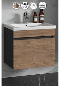 Resim Çiğdem 65 Cm Antrasit Gri Mat-Atlantik Çam Mdf Banyo Alt Dolabı Antrasit - Atlantik Çam 