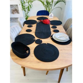 Resim Jütex Home Jüt Hasır Amerikan Servis Supla Runner Sepet ve Bardaklık 14 Lü 