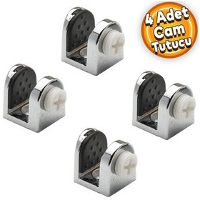Resim Tırnak Metal Cam Raf Tutucu Cam Etejer Menteşesi Krom Plastik Vidalı 8 mm (4 Adet) 