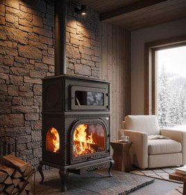 Resim Reyo Stove Abant Üç Camlı Yan Kapak Fırınlı Döküm Şömine Soba 