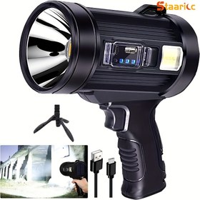 Resim Staaricc Şarj Edilebilir Spot Işık Feneri, 3 Ana Mod ve 4 Renk Filtreli Ultra Parlak Standlı LED Spot Işıklı Elde Taşınabilir Dış Mekan IPX4, USB Kablosu Dahil, Tekne Gezintisi, Avlanma, Kampçılık İçin Uygun 