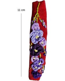Resim Uretti - Tülin 3528 1945 El Yapımı Brezilya Nakışlı Çiçek Motifli Klipsli Kırmızı Saç Tokası / 8 Cm Kırmızı 