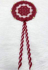 Resim ZEYMERADE Bordo Çiçekli Parlak Taşlı Gelin Tefi, Düğün Kına Söz Sünnet Bekarlığa Veda Bride Zilli 25cm, 1 Adet 