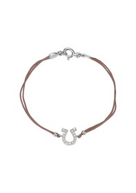 Resim Zirkon Taşlı Pırlanta Montür Gümüş Rengi Kaplama Kahverengi İpli At Nalı Bileklik Gümüş - Rose Gold 