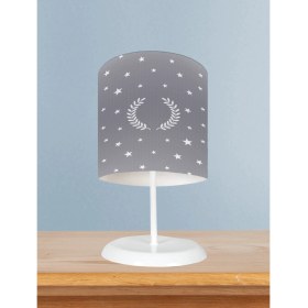 Resim Mekta Home Bebek ve Çocuk Odası Çelenk Yıldız Desenli Çerçeveli Gri Abajur 